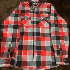 DIXXON Coupe De Ville Men’s Red, Black, and Gray Checkered Flannel Shirt